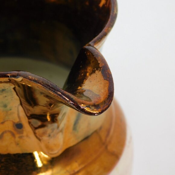 Copper Lusterware Pitcher Antique Staffordshire 5 1/4" Single Pink Band FLAW - Picture 7 of 9